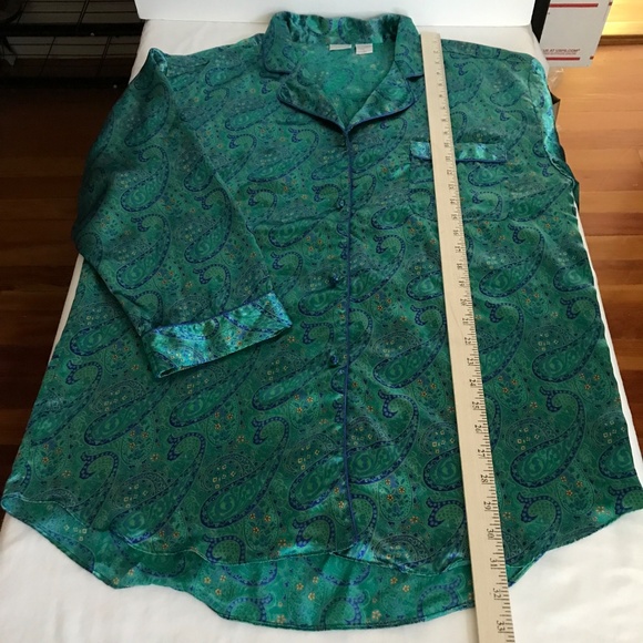 CACIQUE LINGERIE Satin Paisley Pajamas Green 2 Piece Sleep Set Womens Size Large - Picture 9 of 16